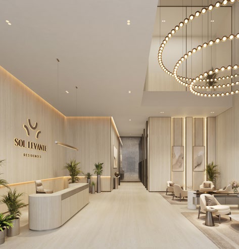 Sol Levante arrival lobby architectural rendering