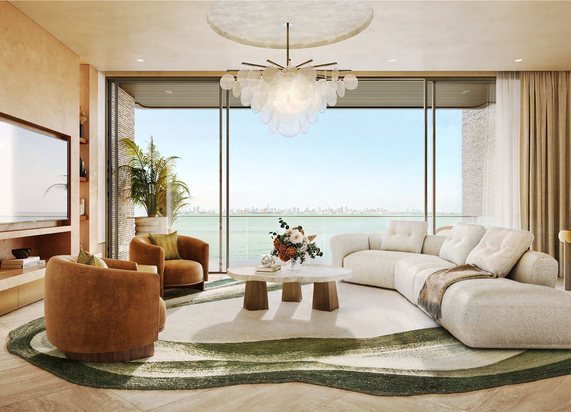 Solaya two-bedroom residence living room developer rendering